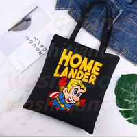 you are the hero lander womens shopper bag canvas tote shoulder bags shopping bag with print black cloth handbags eco friendly
