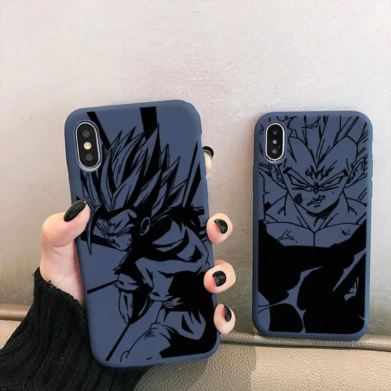 

Dragon Ball Z Line Art Sketch Phone Case for iPhone 13 12 mini 11 Pro XS MAX XR 7 8 6 Plus Candy Color blue Soft Silicone Cover