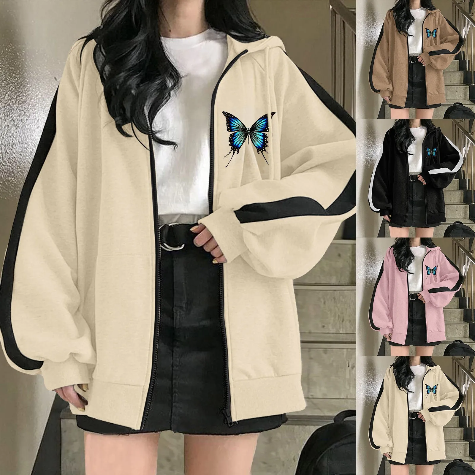 

Женская флисовая куртка с капюшоном и длинным рукавом, на молнии