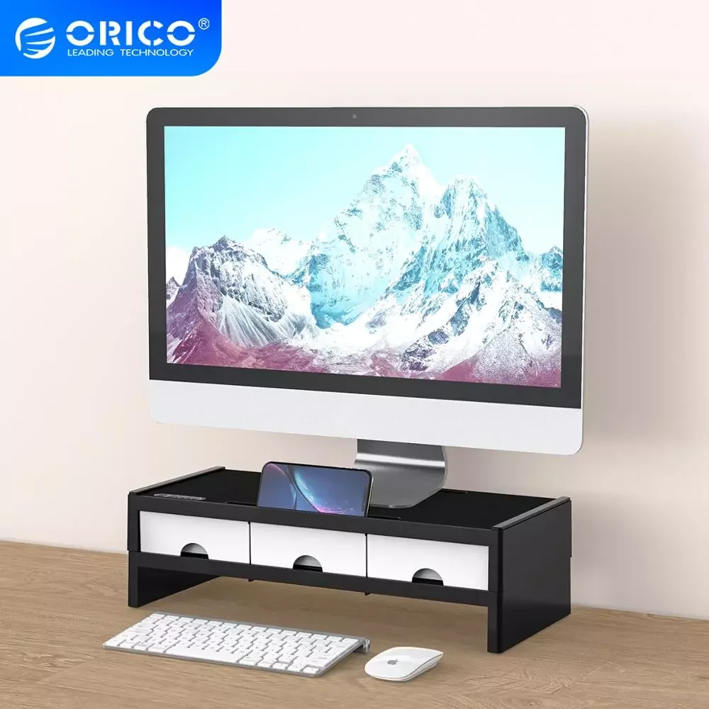 

Multi function Monitor Stand Riser Desktop Holder Bracket with 3 Drawer Storage Box Organizer for Home Office Laptop PC|Monitor