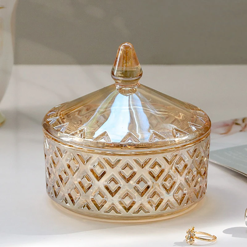 

Nordic Glass Jewelry Box Luxury Transparent Glass Storage Jar Home Watch Ring Storage Jar Cotton Swab Candle Aromatherapy Bottle