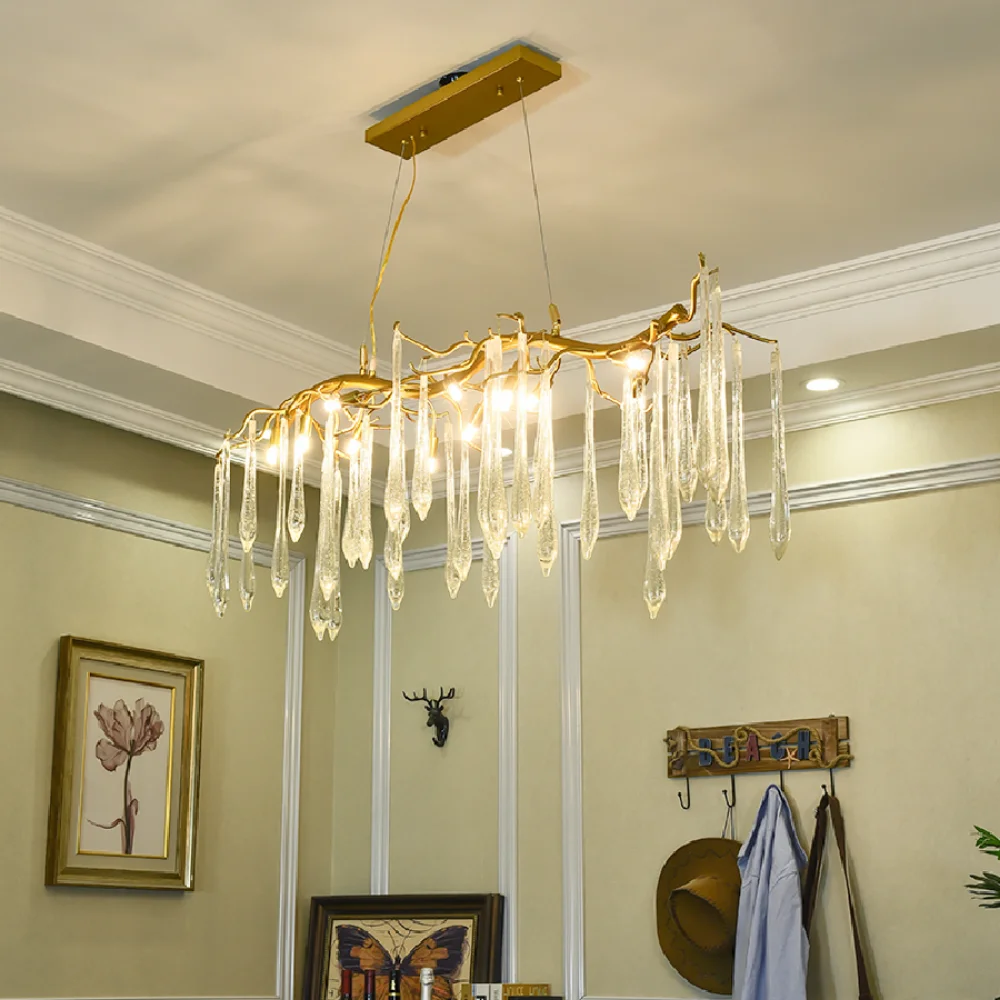 

LED pendant lamp modern Branch Crystal Chandelier Golden Restaurant Warm Wedding Duplex Villa Decoration light
