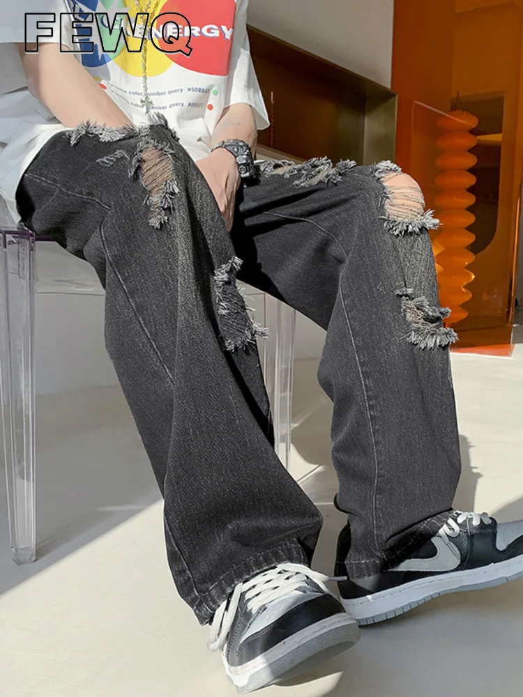 

Джинсы FEWQ мужские с дырками, рваные широкие брюки в стиле High Street, в американском стиле, индивидуальные, на осень, 24B133, 2022