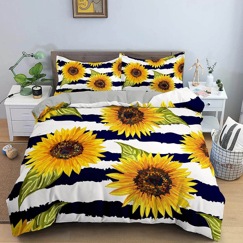 

3D Sunflower Bedding Set Luxury 2/3Pcs Floral Print Duvet Cover Sets Single Twin Queen King Size Bedclothes with Pillowcases