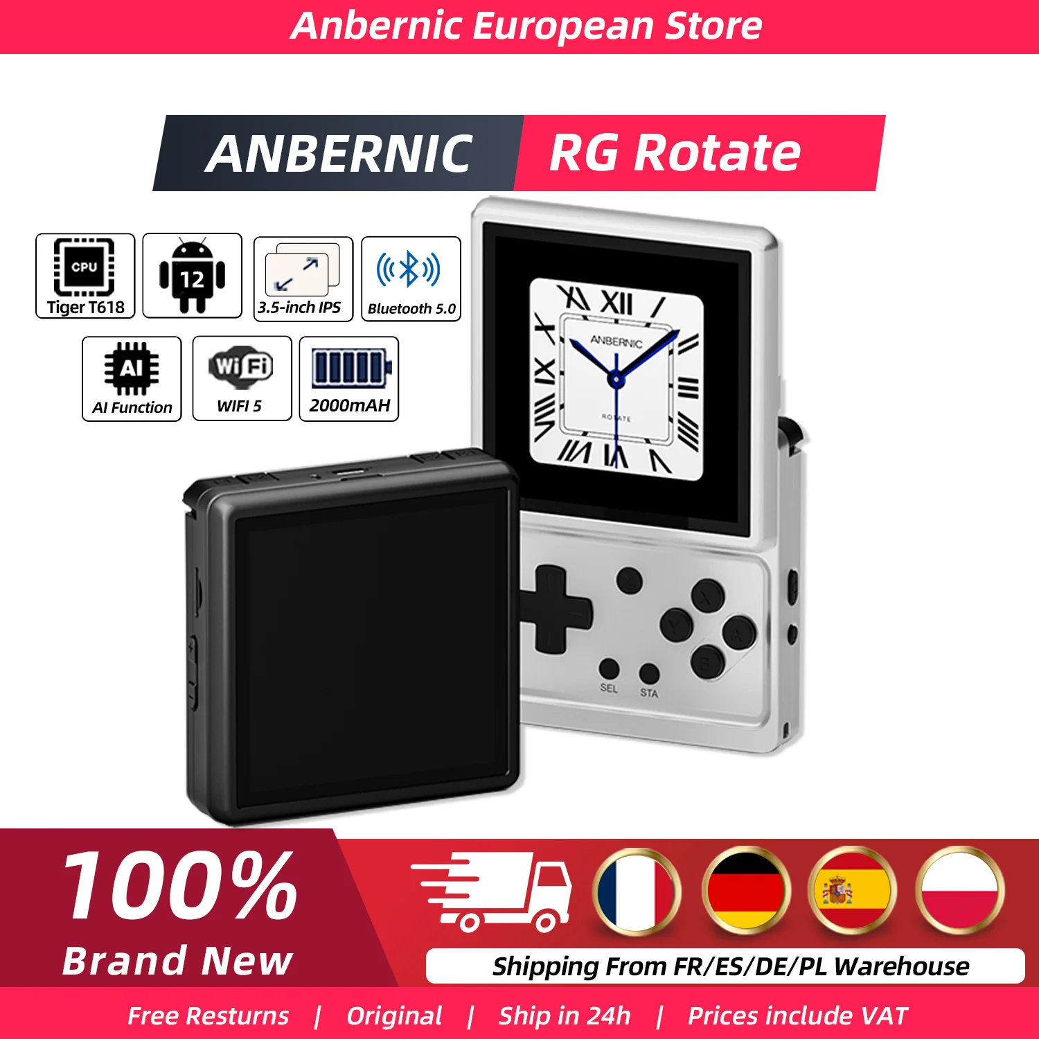 Anbernic RG Rotate Retro Handheld Game Console 3GB+32GB eMCP With 3.5-Inch Swivel Screen 720*720 Android Gaming Handheld Unisoc Tiger T618 2000mAh Battery