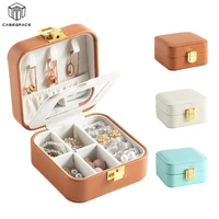 15pcslot leather portable jewelry box with mirror travel organizer storage earring packaging jewelry casket organizer wholesale