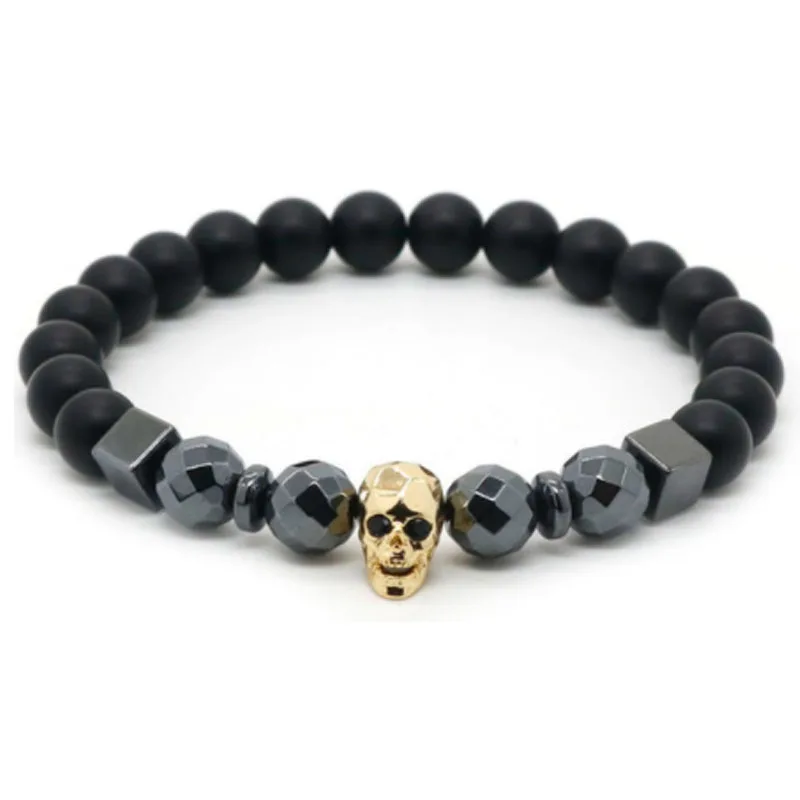 Мужской браслет с изображением черепа природного гематита вулканического