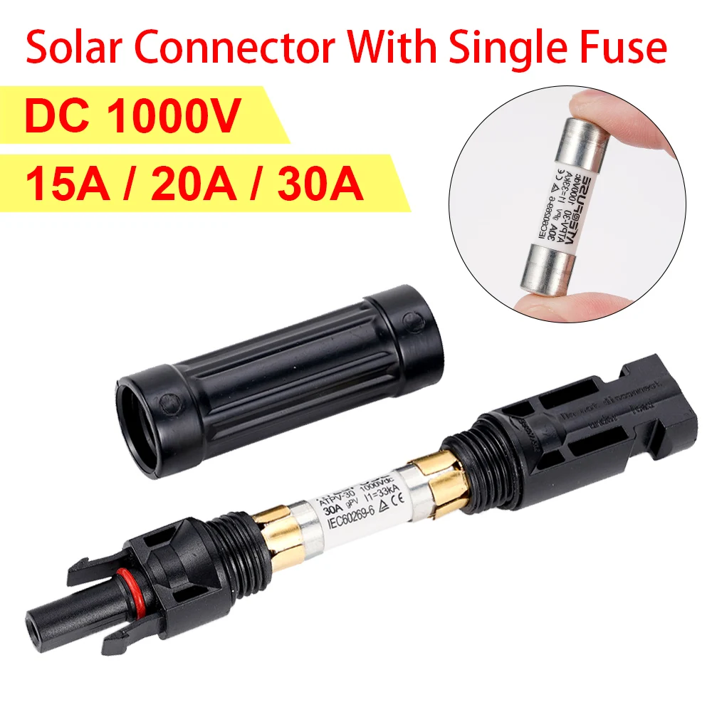 

15A/20A/30A Solar Connector Fuse Inne-Knob Type Connect Holder Protection Quick Panel Connector Photovoltaic 10*38 mm