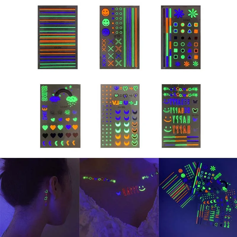 2022 multicolor luminous Tattoo Sticker self luminous elegant Tattoo Sticker multicolor small fresh pattern elegant style