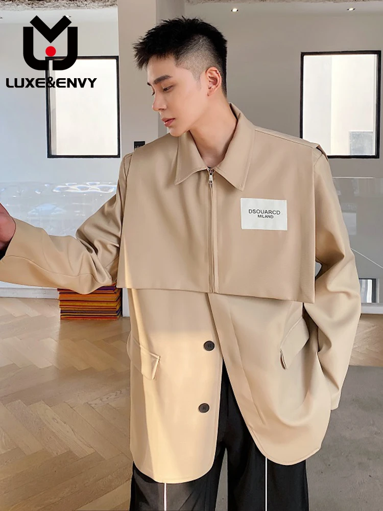 

Роскошное & ENVY, Новинка весна-осень 2023, корейское пальто из двух предметов, Мужская модная дизайнерская шаль, жилет, маленькое пальто