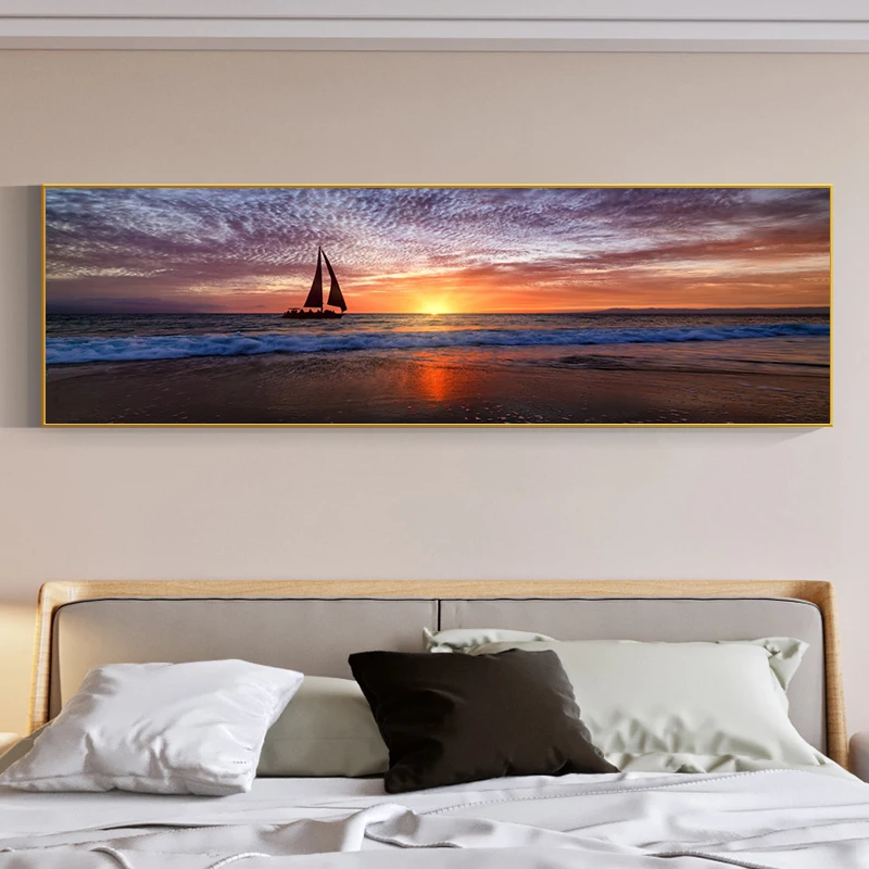 Морской пейзаж HD изображения холст живопись закат корабль океан фотография для