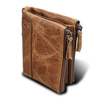 crazy horse brand genuine leather mens short short rfid anti money brush men double zipper wallet wallets coin purse cards new