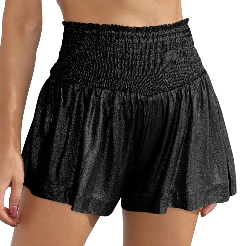 

Женские короткие брюки с копченостями, высокая талия, блестящие струящиеся шорты металлического цвета, популярные шорты для