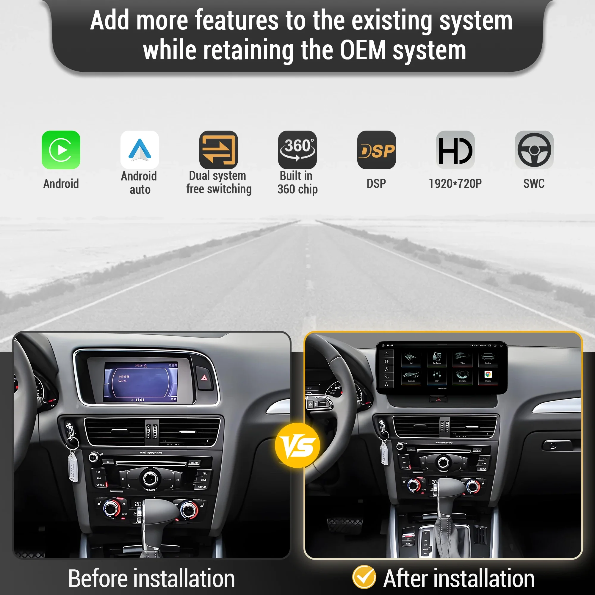 Фото Для Audi Q5 2009-2016, 12.3-дюймовый Android 14, леворульный автомобильный радиоприемник, беспроводной BT Carplay, система Qualcomm Snapdragon 680, экран. №2