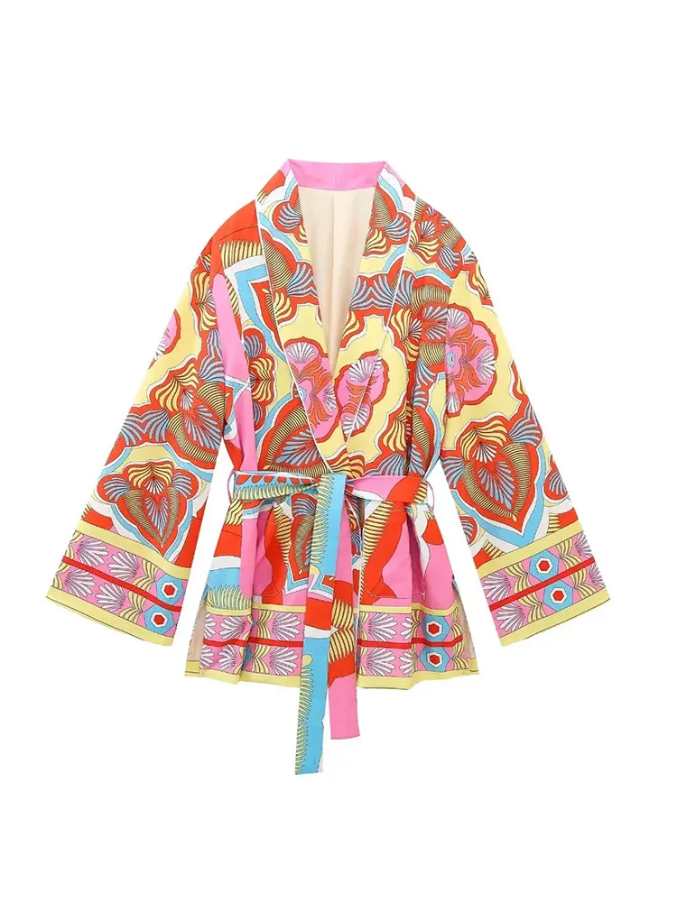 

Nlzgmsj Spring Autumn Women Thin Kimono Jackets Tops Vintage Print Long Sleeve Jacket Coat Women With Sashes Outerwear