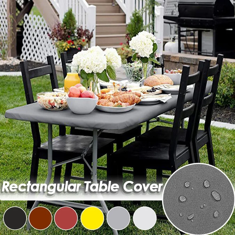 

Rectangle Waterproof Oil-Proof Tablecloth Solid Colour Elastic Table Cover for Dining Table Wedding Party Household Decor S/M/L