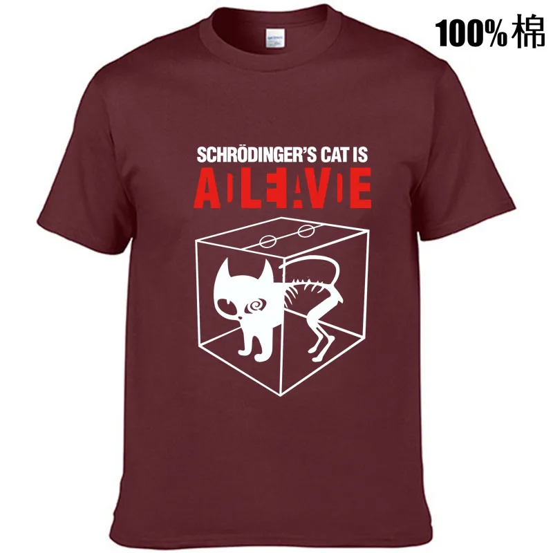 100% хлопок повседневная мужская футболка с принтом кота Schrodingers летняя короткими