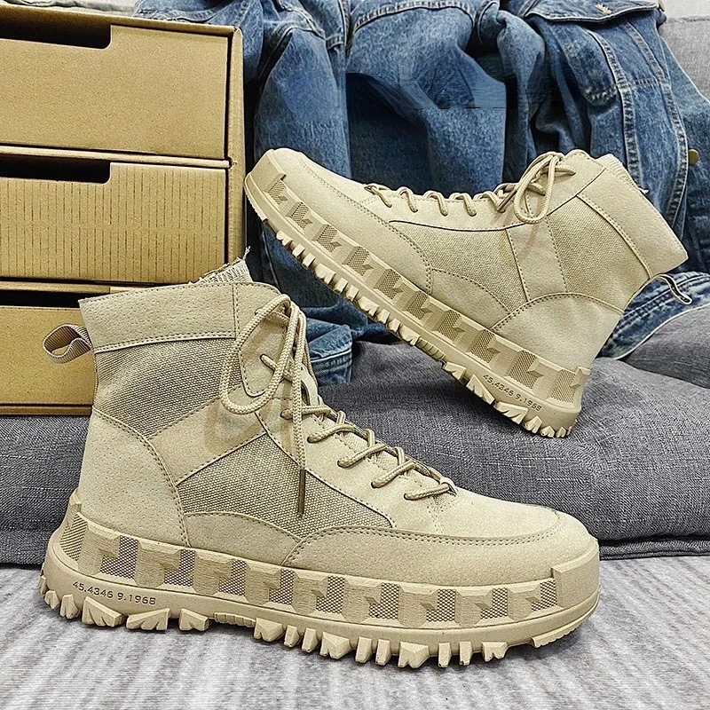 

Casual Men's Boots Fashion High Top Desert Booties Breathable Retro Tooling Shoes Men Platform Ankle Boots Zapatos De Hombre Pop