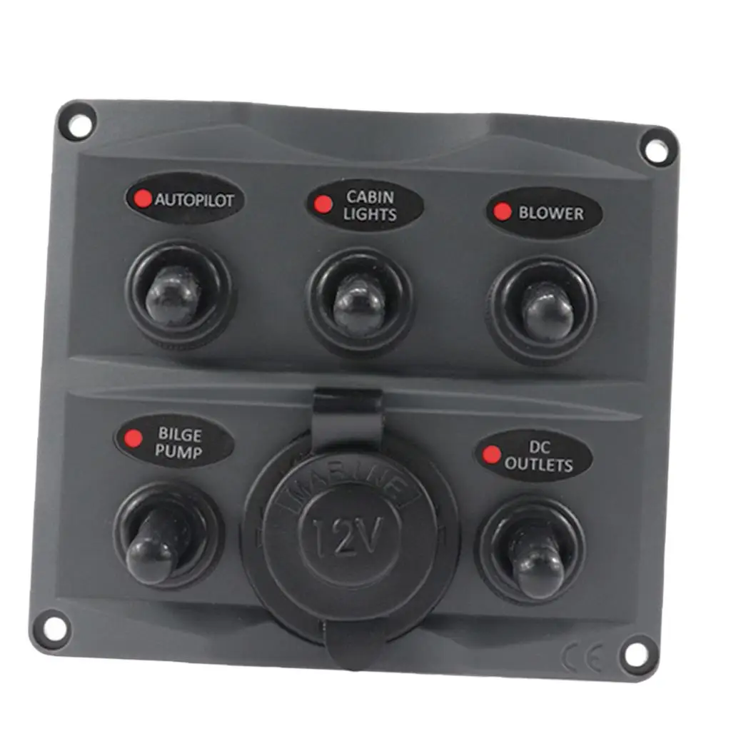 

5 Gang Circuit LED Marine Waterproof Toggle Switch Panel Power