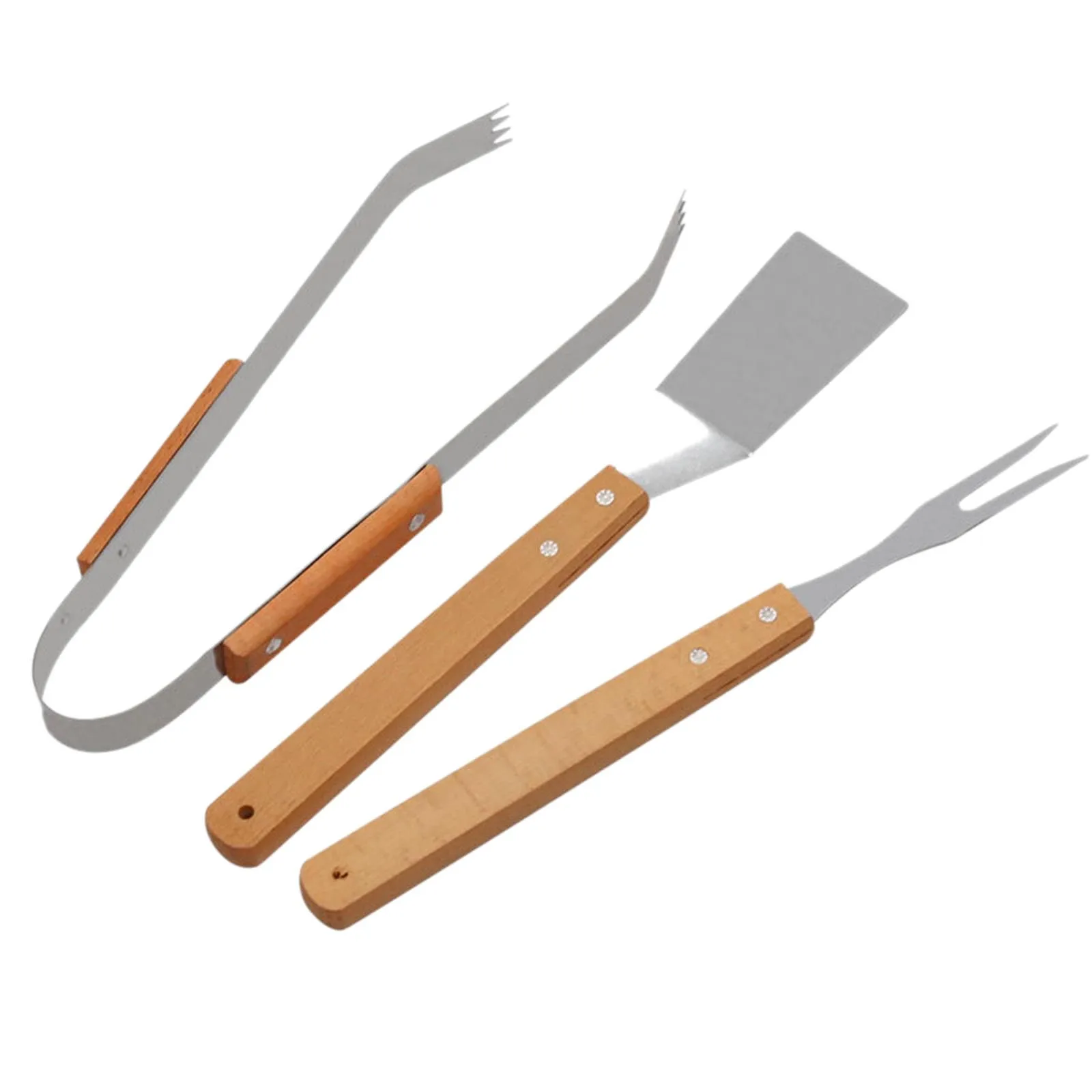 

Grilling Accessories Bbq Grill Tools Three Sets Of Wooden Handle Stainless Steel Utensils Barbecue Spatula Fork Shovel Clip