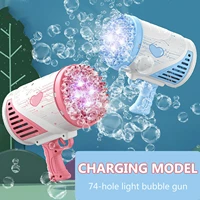 74 holes automatic bubble blower rocket bubble machine with led lights for party favors kids summer outdoor toys birthday gift