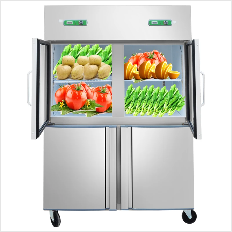 

Commercial four-door refrigerator glass+stainless steel door freezer vertical double-temperature refrigeration and fresh-keeping
