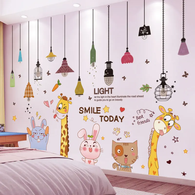 

[SHIJUEHEZI] Funny Animals Wall Stickers DIY Chandelier Lights Wall Decals for Kids Rooms Baby Bedroom Nursery Home Decoration