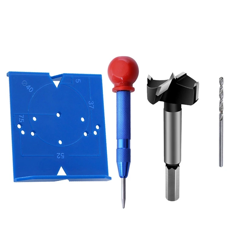 

Hinge Hole Drilling Guide Locator Hinge Drilling Jig Drill Bits Woodworking Door Hole Opener Cabinet Tools