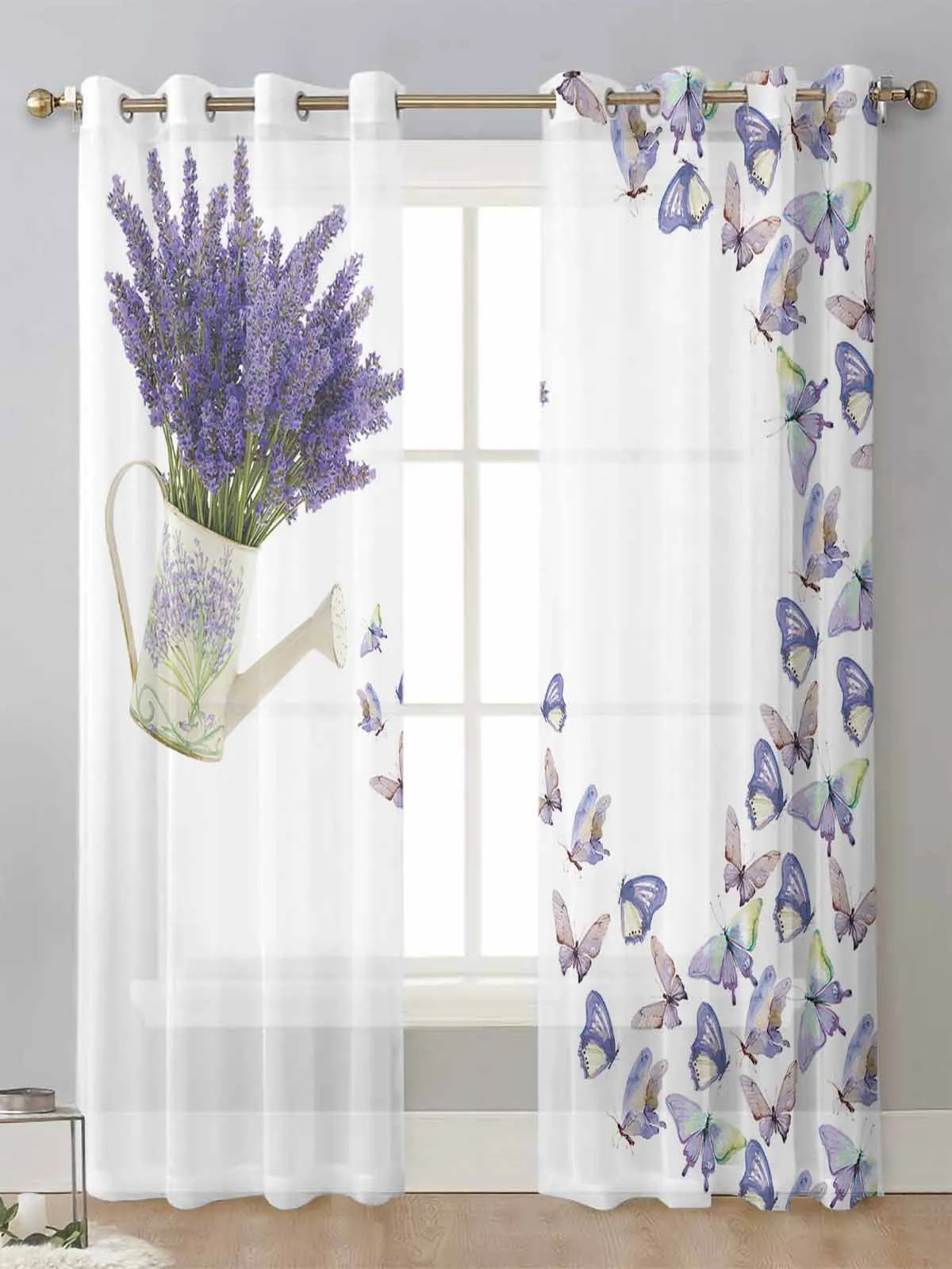 

Purple Flower Lavender Butterfly White Sheer Curtains For Living Room Window Voile Tulle Curtain Cortinas Drapes Home Decor