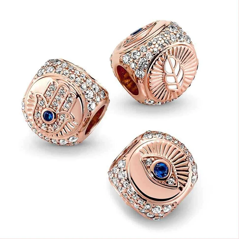 

Fit Original Pan Blue Evil Eye Charms Bracelet Women Leaf Khamsah Hand of Fatima Palm Beads for Bijoux Making DIY Accessory Gift
