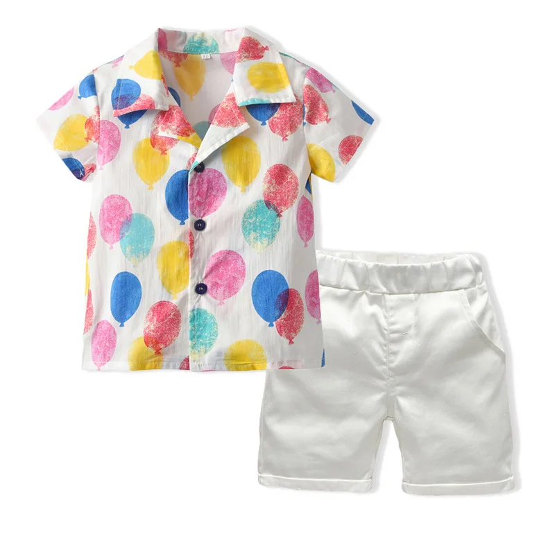 

2022 New Children's Wear Lapel Short Sleeve Flower Shirt Boy Shorts Two Sets of Casual Holiday Wear Baby Boy Clothes Set