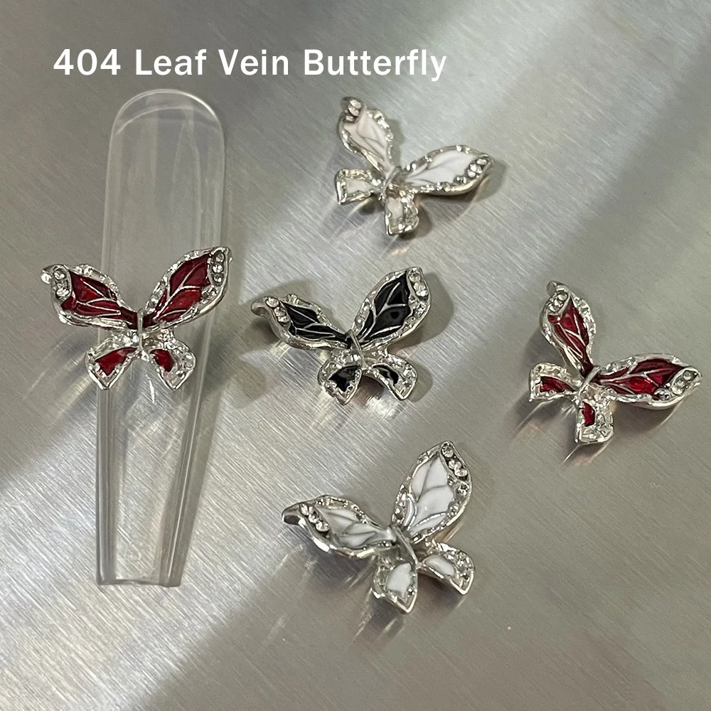 

Chic Niche Leaf Vein Butterfly Design Nail Alloy Allure Glamorous Vampire Red Black Butterfly Charms Sexy Girl Nail Ornament 404