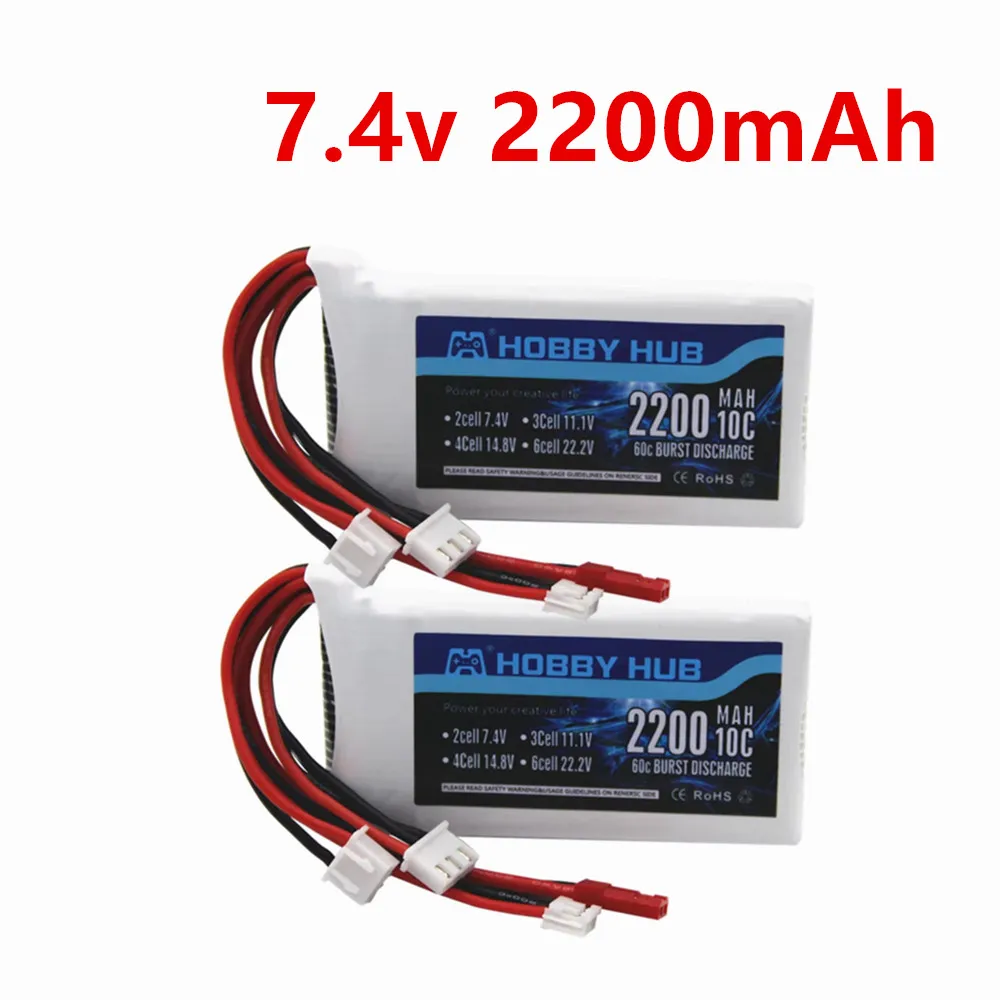 Фото Аккумулятор LiPo 2S 7.4В 2200мАч 10C для передатчика FrSky Taranis Q X7, для Radiolink RC3S RC4GS RC6GS DX6e DX6, запасная часть для радиоуправляемых моделей. №1