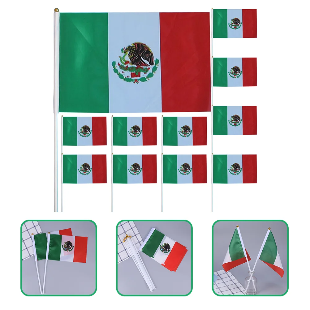 

50Pcs Portable Multi-functional Decorative Mexican Decors National Flags Hand Held Flags Mexico National Flags