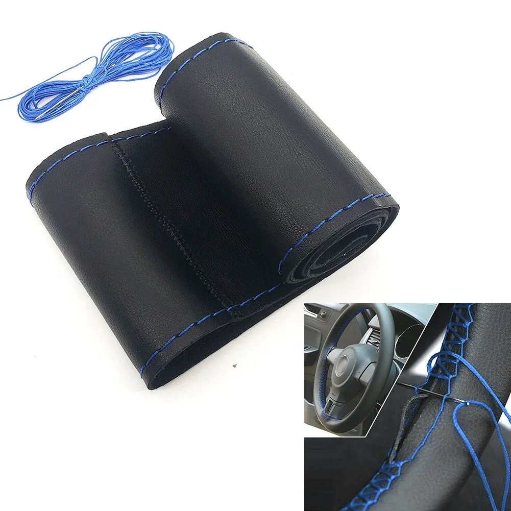 

1pc Front Steering Wheel Cover Steering Wheel Sewing Kit Breathable DIY Hand Sewing Non-slip 37-38cm with 1x Needles 1x Lines