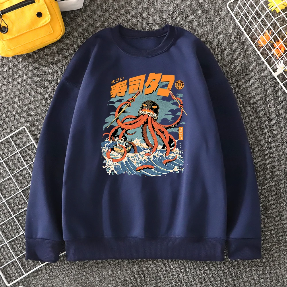 

Japan Harajuku Style Black The Tako Sushi Mens Hoody Autumn Loose Streetwear Sports Full Sleeve Pullover Oversize Loose Men Top