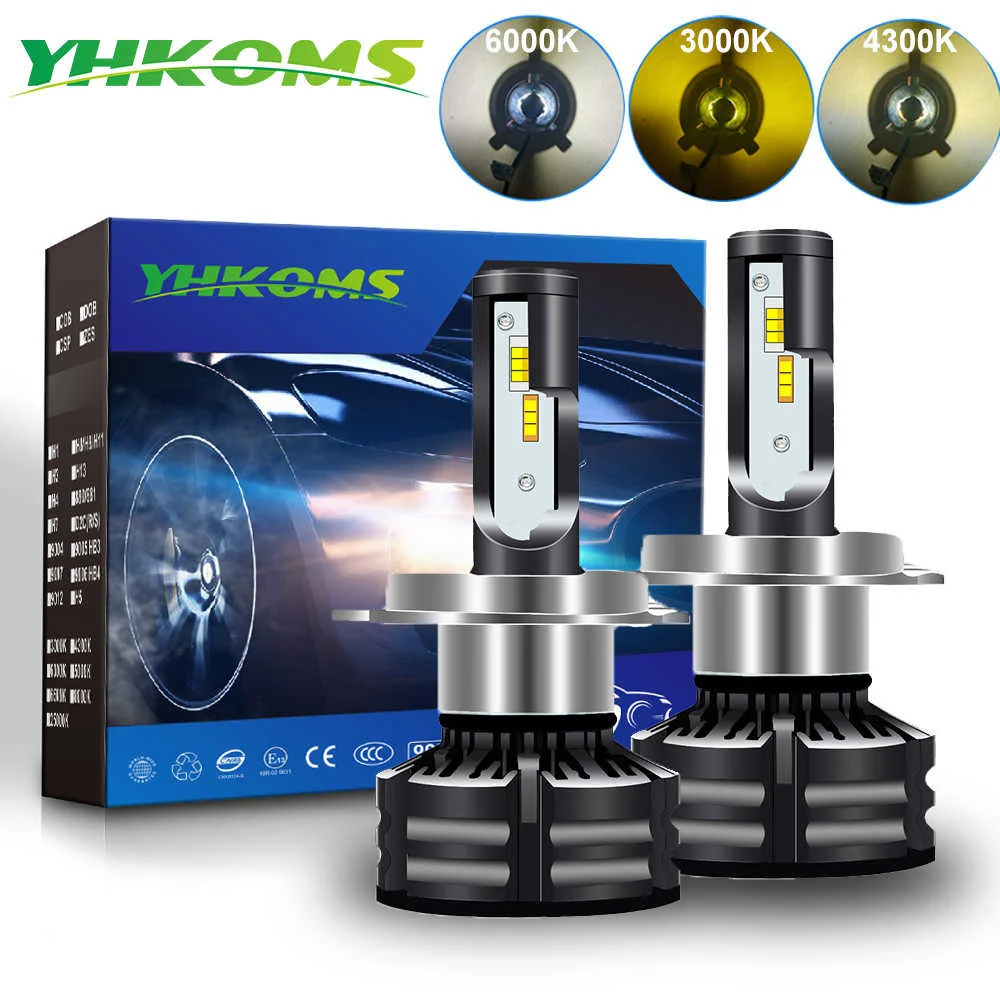 Автомобильная светодиодная лампа YHKOMS H1 H3 9005 HB3 9006 HB4 H8 H9 H11 880 881 H27 6000K 3000K 4300K 3 цвета