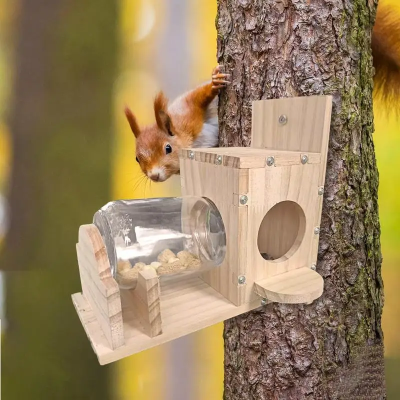

Squirrel Feeder Outdoor Waterproof Wooden Squirrel Feeding Box Safe Hanging Squirrel Feeder For Tree Backyard And Garden