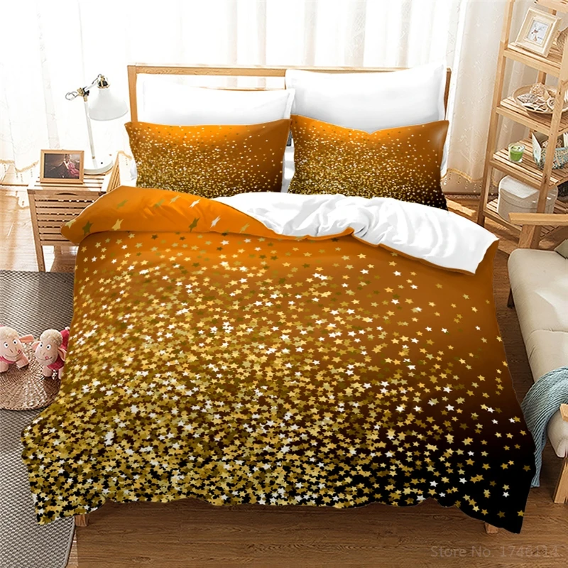 

Набор золотистых маленьких искусств, пододеяльник с яркими звездами и наволочкой, постельное белье для дома и спальни