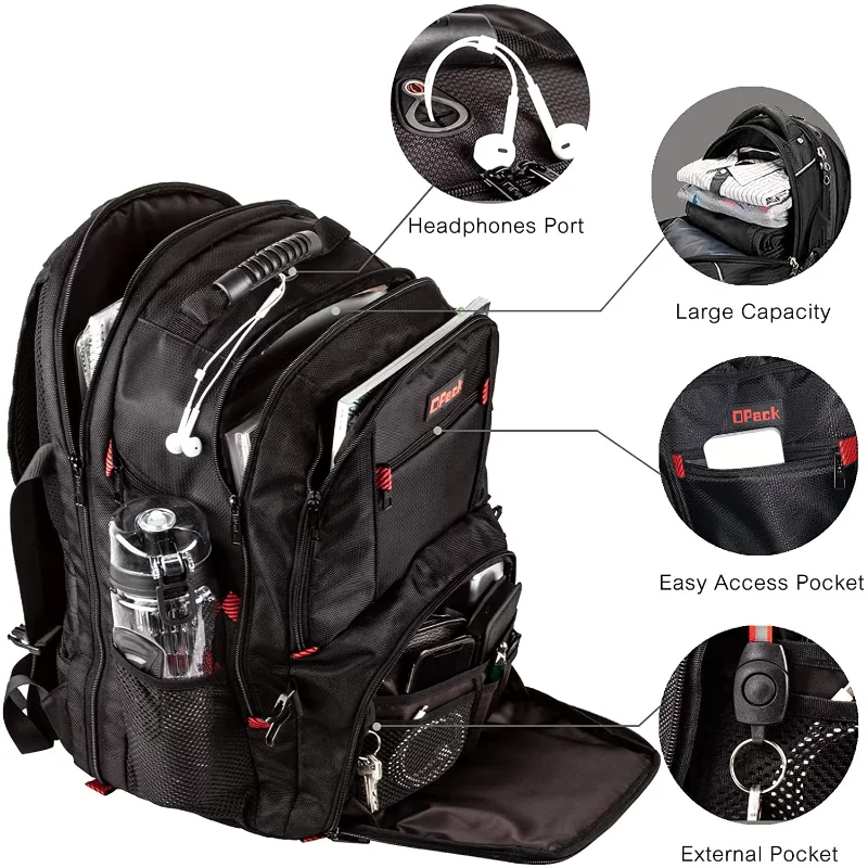 

OPACK Extra Large RFID-Safe Travel Black Backpack Unisex TSA Friendly