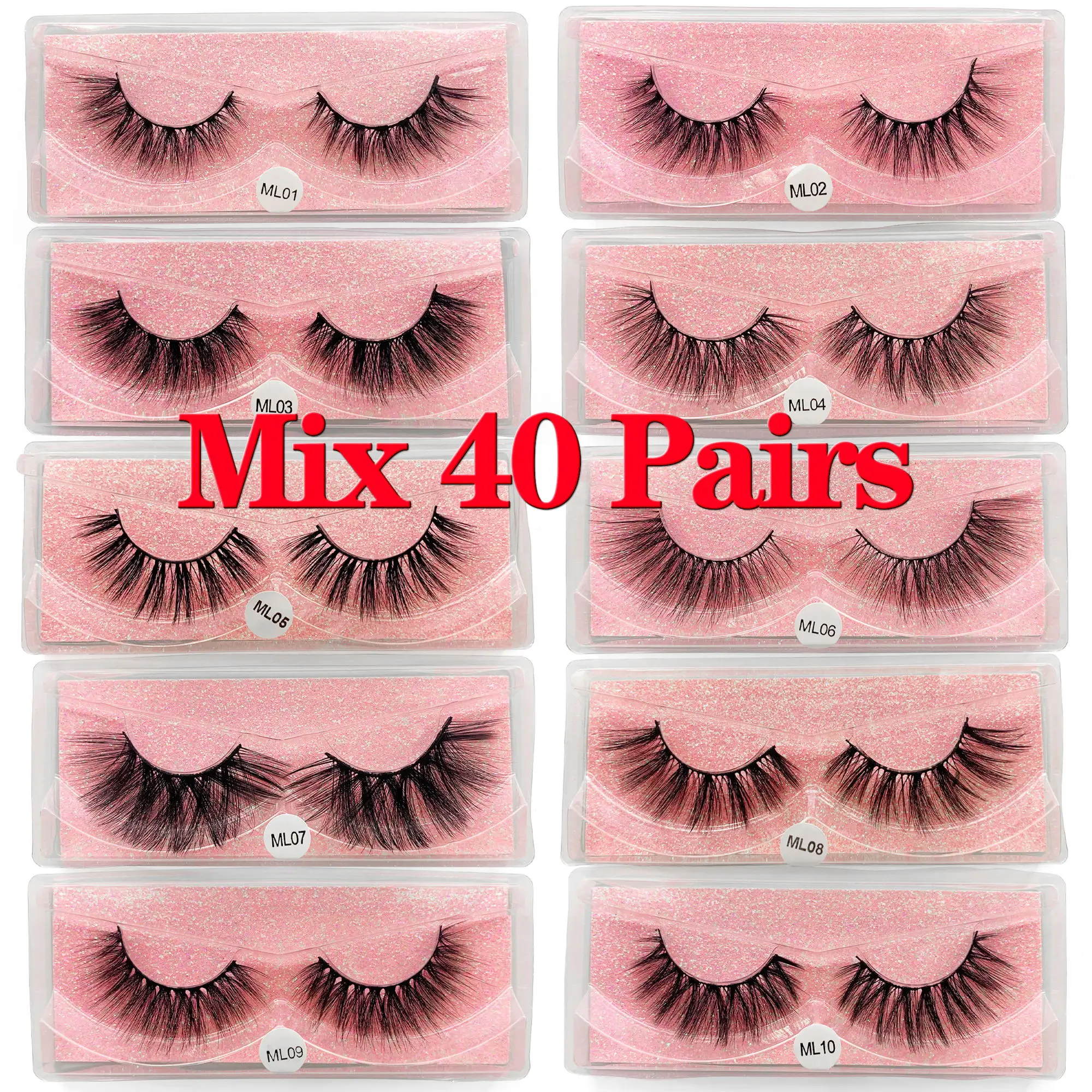 40 Пар 3D Натуральных Искусственных Собольных Ресниц Плюшевые Полоски Ручной