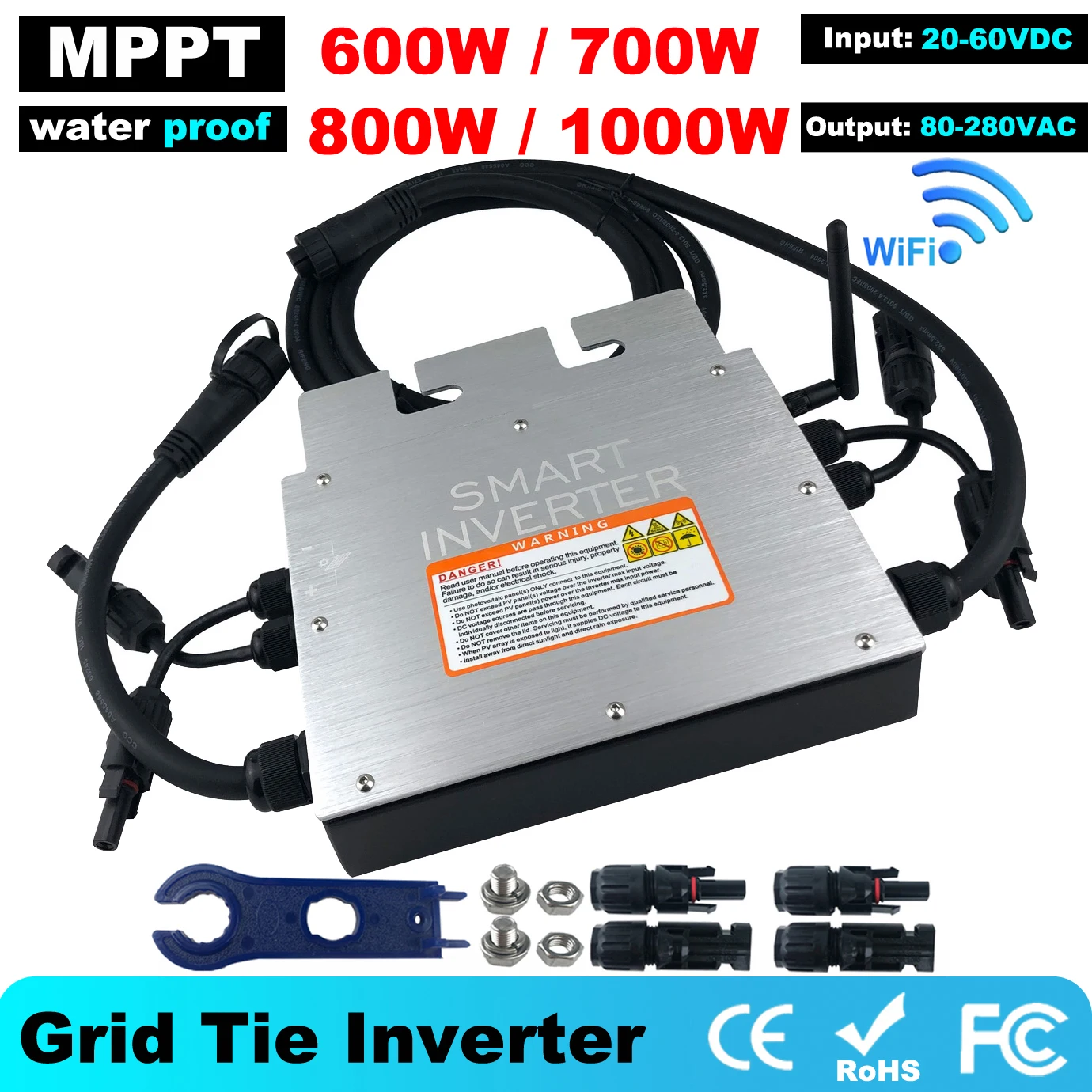 

MPPT New 600W/700W/800W/1000W Solar PV Grid Tie Micro Inverter Smart Microinverter Inversor DC20-60V to AC80V-260V 50HZ/60HZ