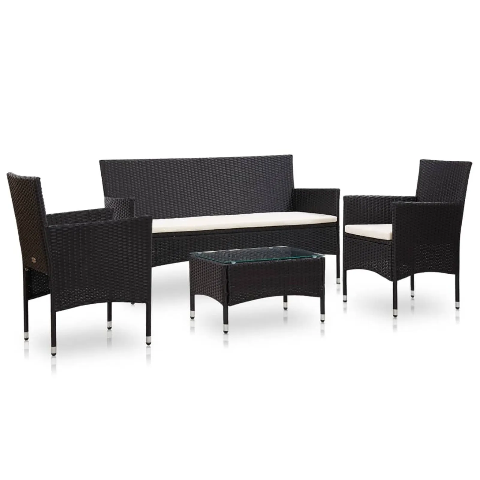 

4 Piece Garden Lounge Set With Cushions Poly Rattan Black
