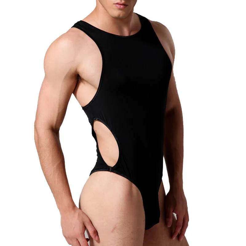 

Men Bodysuit Corset Ice Silk Both Sides Buckle Open One-piece Underwear Shapewear Men Jumpsuit Hombre Wrestling Singlet Swimsuit