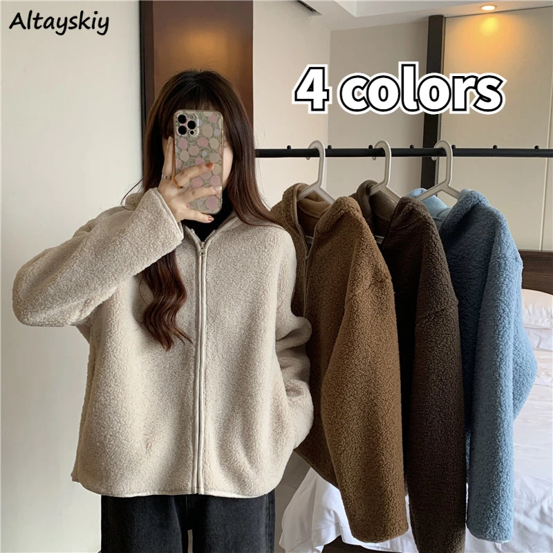 

Hooded Thick Winter Jackets Women Coats Zip Up Baggy Warm Clothes Long Sleeve Mujer Chaqueta Ropa Pure Sweet Cute Korean Fashion