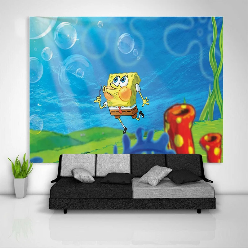 

Tapestries Wall Art S-Spongebobs Decorative Tapestry Headboards Wallpaper Aesthetic Room Decoration Hanging Home Decor Bedroom