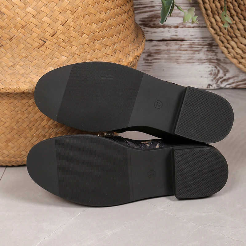 Туфли-лодочки женские с жемчугом бамбуковый принт низкий каблук лоферы без