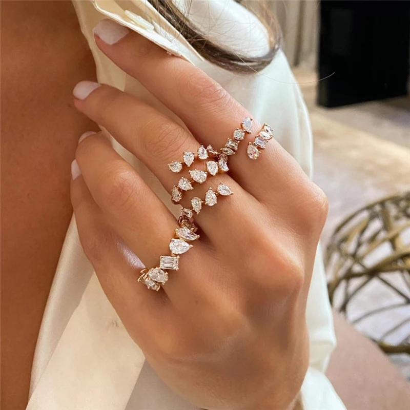 

Open Mouth Irregular Zirconia Ring Europe and The United States Luxury White Gold Color Women's Ring Wear Jewelry Must-have