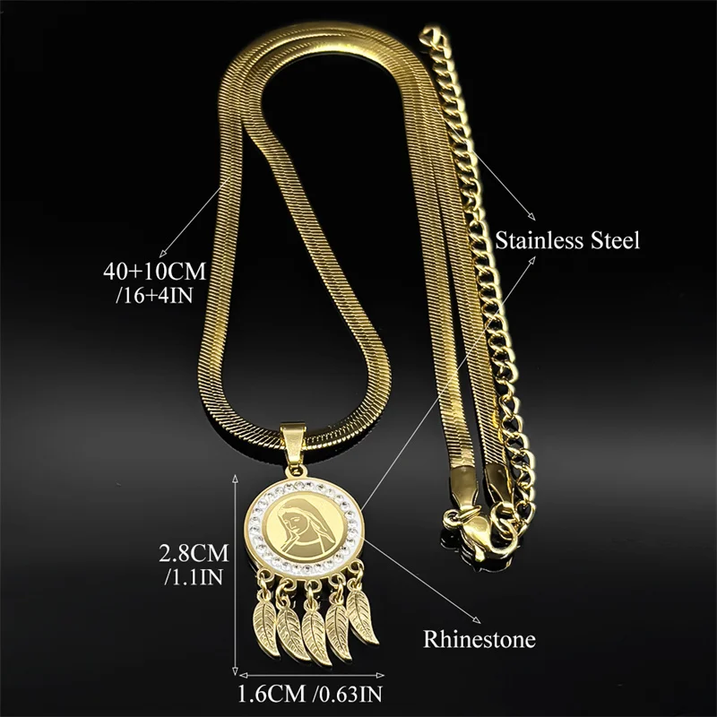 Винтажное ожерелье с подвеской в виде листьев Девы Марии и кристаллами женское