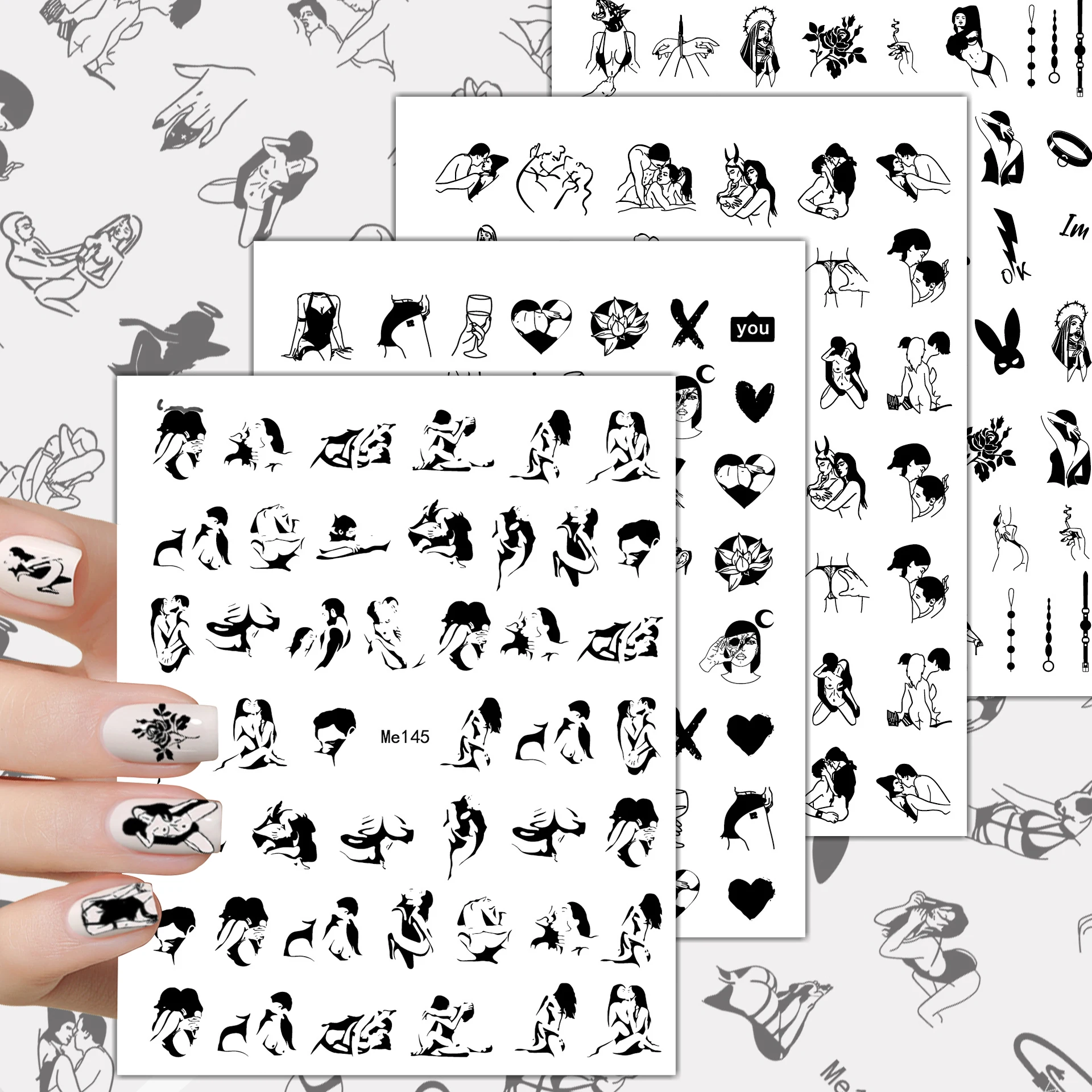 1PCS 3D Sexy Black Adult Sex Nail Stickers Nail Art Decoration DIY Valentine's Day Color Love Nail Art Stickers Nail Supplies